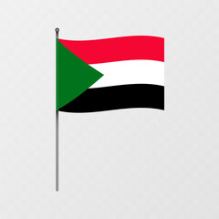 Sudan flag on flagpole. Vector illustration.