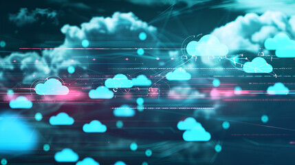 abstract cloud digital online storage security on blue background futuristic beautiful, cloud storage download upload icon, social network, sky backround nature, technology internet, data deep learnin