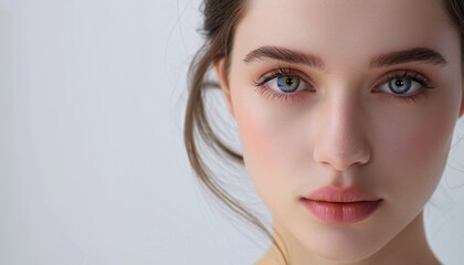 Fototapeta premium Elegant European Beauty in Closeup Perfect Complexion close up of woman