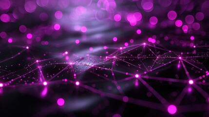 Global networking background, dark grey backdrop, network of purple digital lines, glowing nodes, intricate and futuristic composition.