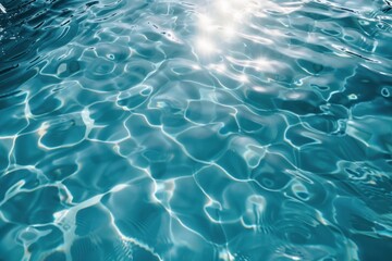 Obraz premium Blue water in a swimming pool with ripples and reflections of sunlight creating a serene pattern. Generative ai
