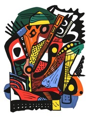 Obraz premium Vibrant modern art piece with geometric shapes and bright colors.