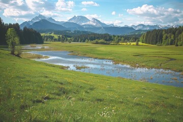 Old church in a field under a cloudy sky - film photo. Beautiful simple AI generated image in 4K, unique.