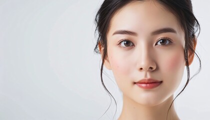 Naklejka premium Minimalistic White Environment Featuring an Asian Woman in CloseUp close up of woman