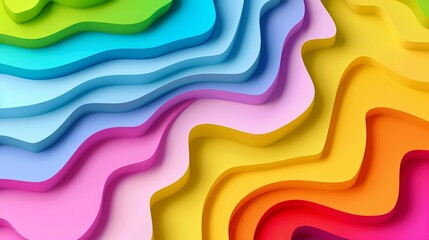 Vibrant, colorful wavy background with smooth lines and curves, creating a 3d effect. Modern art graphic with fluid motion and rainbow spectrum