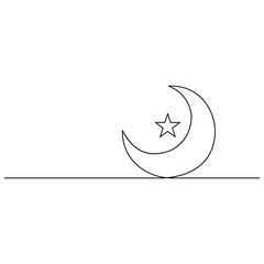 Moon  single line art, continuous one line drawing of  Isolated outline vector art
