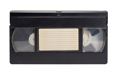 Video cassette vhs tape isolated on white with lined label