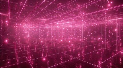 Fototapeta premium Interconnected grid design, pristine white stage, luminescent pink meshes, dynamic touchpoints, sleek and progressive.