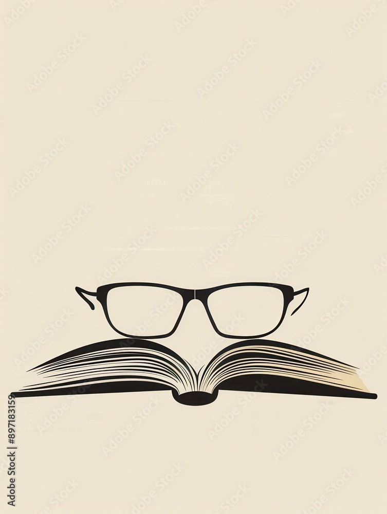 Aufkleber An open book with eyeglasses resting on top against a minimalist background. Generative AI