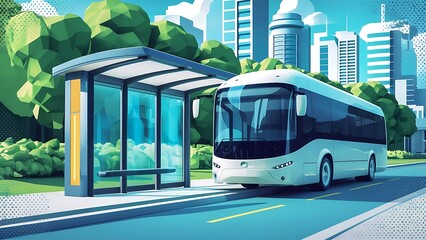 Obraz premium bus stop city transportation concept cartoon 3d rendering