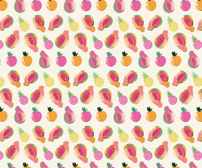 Cute little colorful fruit, seamless pattern for fabric, textiles, clothing, wrapping paper, cover, banner, home decor, abstract backgrounds, vector illustration