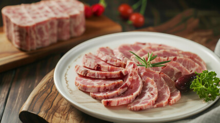 Thickly Sliced Luncheon Meat in the plate