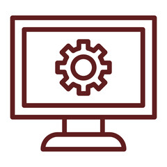 Monitor Vector Line Maroon Icon Design