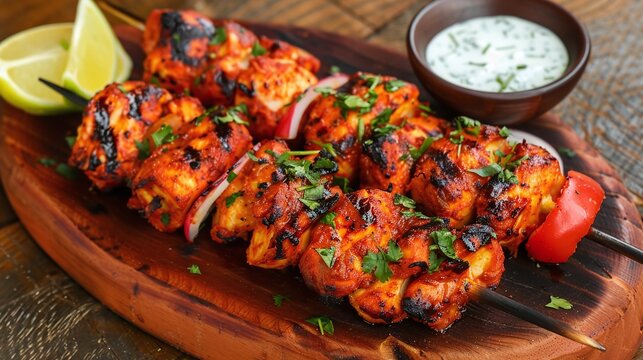 Indian feast with chicken tikka masala tandoori chicken and appetizers. Concept Indian Cuisine, Chicken Tikka Masala, Tandoori Chicken, Appetizers, Feast
