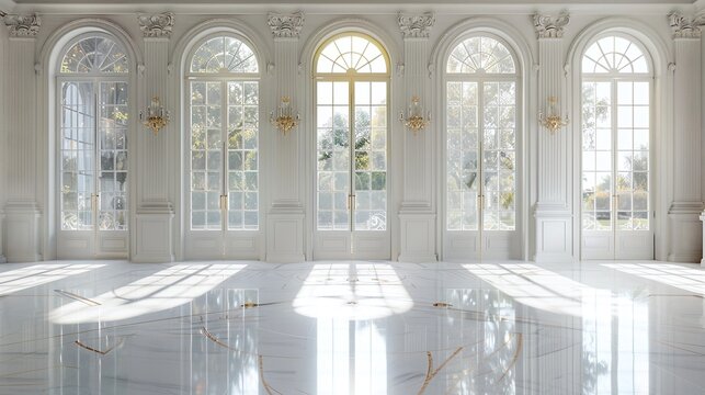 luxury decor and elegant mansion on a white mansion ballroom backdrop interior of a room with windows perfect for wedding photography and decor inspiration