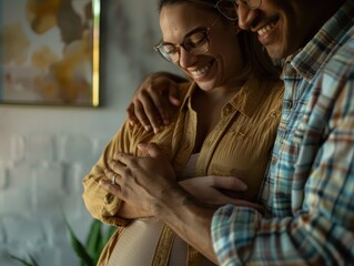 Fototapeta premium Happy couple sharing joyful moment of pregnancy announcement