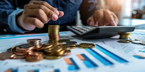 Obraz premium Hands sorting coins in front of financial documents.