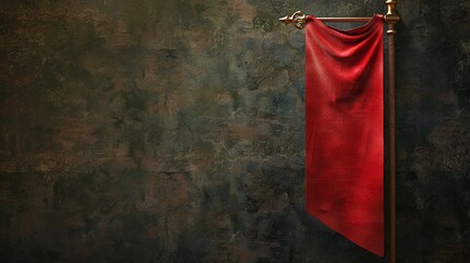 red medieval flag hanging vertically on a blank pole, game design, mockup, isolated, pennon, medieval, vertical, flag, red, hanging,design, mockup, template, poster, banner, background