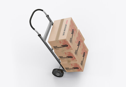 Hand Truck With Boxes Mockup