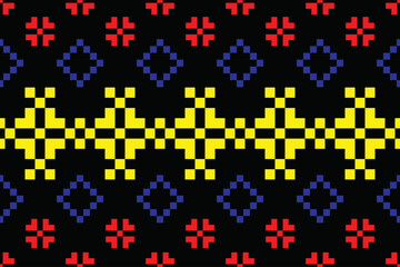 Embroidery Cross Stitch. Ethnic Patterns. Pixel Horizontal Seamless Vector. bag,canvas,wall,background