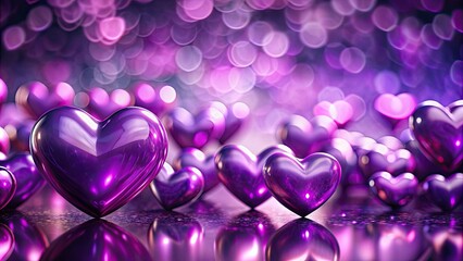 Vibrant and romantic glossy purple hearts on shiny background, love, romance, vibrant, passion, glossy, shiny