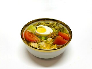 Chicken Soto or Soto Ayam in Indonesia. Soto ayam is a traditional Indonesian dish which uses ingredients such as chicken, vermicelli, bean sprout with turmeric as main ingredient add in the broth.