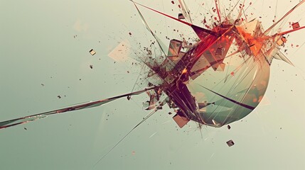 Abstract shattered glass sphere with geometric shapes against a light gradient background.