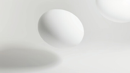 all white round floating object, irregular shape with rounded matte texture, artistic design, blurred foreground, white empty space