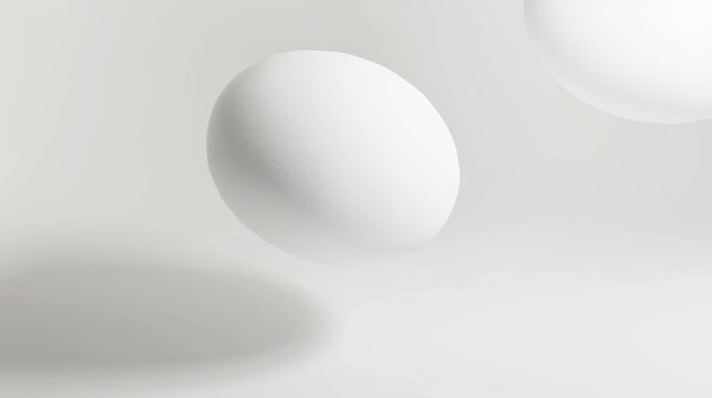 all white round floating object, irregular shape with rounded matte texture, artistic design, blurred foreground, white empty space