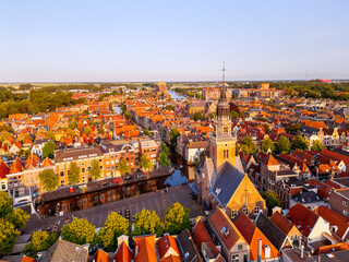 Aerial View on City Center of Alkmaar Netherlands on Summer Evening