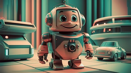 friendly 3d robot character waving to the camera 3D Rendering style illustration