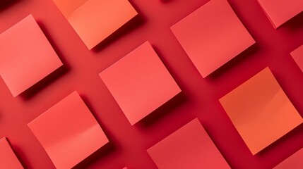 A flat lay of red sticky notes on a red background.