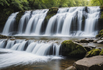 Fototapeta premium Blurred motion photo of a waterfall, capturing the power and movement of the water. 