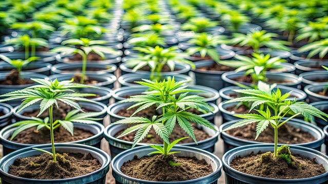 Close-up of cannabis clones and seedlings in a nursery , cannabis, clones, seedlings, plants, marijuana