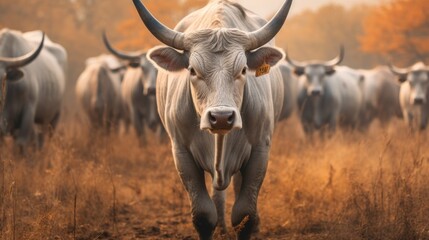 White Bulls Walking Towards the Camera