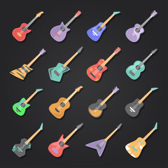 Guitar set. Musical instruments Acoustic guitar, electric guitar and ukulele
