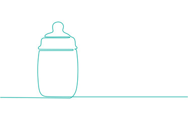 One line continuous of baby pacifier. Minimalist style vector illustration in white background, Baby Bottle Continuous Line Illustration, One line drawn baby feeding bottle. Children's goods sketch.
