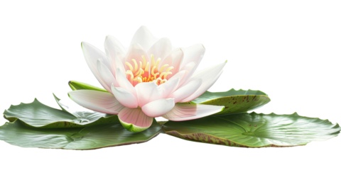 A white flower with a pink center is on a leaf