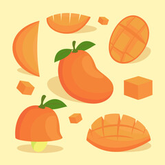 vector illustration of whole and sliced ​​fresh manga fruit
