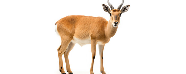 Fototapeta premium Curious Antelope Standing Gracefully in a Bright Studio Setting During Golden Hour