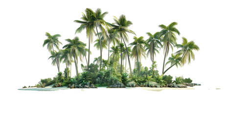 A tropical island with palm trees and a white background