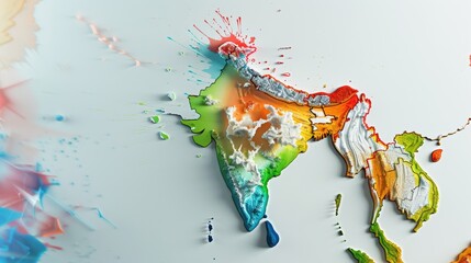 Vibrant 3d map of india showcasing its rich cultural diversity through color explosion