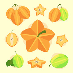 set of exotic fruit carambola isolated on white