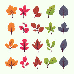 Obraz premium Various sets of fallen leaves, colorful leaves illustration