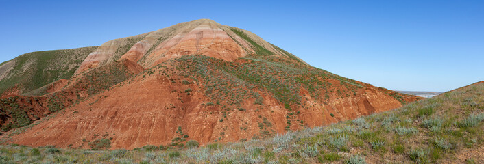 View of Bolshoe Bogdo mountain. Astrakhan region, Russia (panorama)