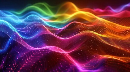 Colorful electromagnetic spectrum, light wave patterns, vibrant spectrum dynamics, radiant light waves, uhd, copy space for text,