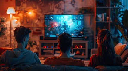 Friends gathered around a TV playing party games, showcasing the fun of casual gaming