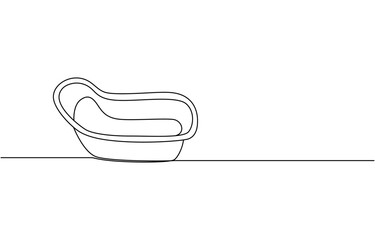 Bathtub in continuous line art drawing style. Clawfoot tub minimalist black linear design isolated on white background. Vector illustration, Continuous Line Drawing of Baby Bath Icon. Hand Drawn.