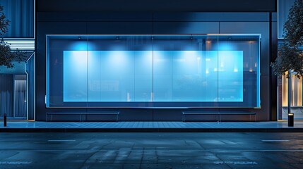 Obraz premium Blank billboard mockup on a modern building facade at night.