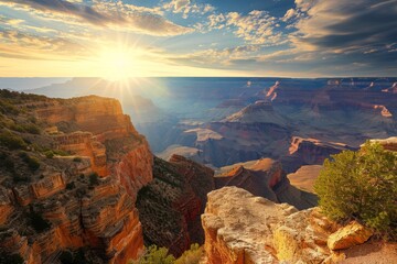 A Scenic View of the Grand Canyon at Sunset, Fantastic view of the Grand Canyon under the midday sun, AI Generated